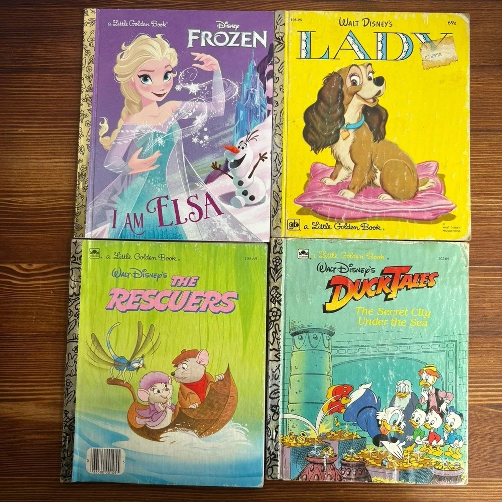 Little Golden Book Disney Lot Lady Duck Tales Frozen The Rescuers Lot Of 4